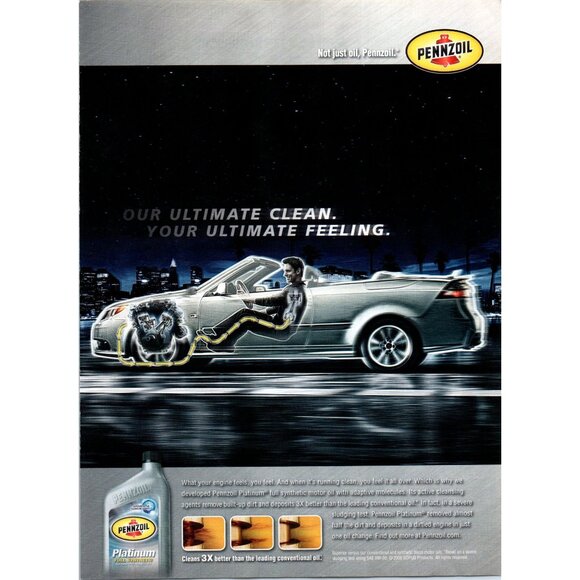 2008 Pennzoil Platinum Synthetic Motor Oil Vintage Print Ad Saab 9-5 Wall Art - Picture 1 of 2